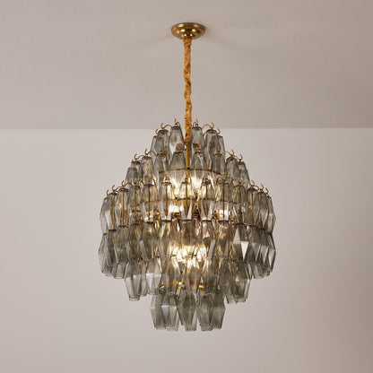 Smoke Gray Prism Round Chandelier with Adjustable Height & LED-Compati