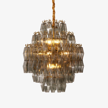 Smoke Gray Prism Round Chandelier with Adjustable Height & LED-Compati