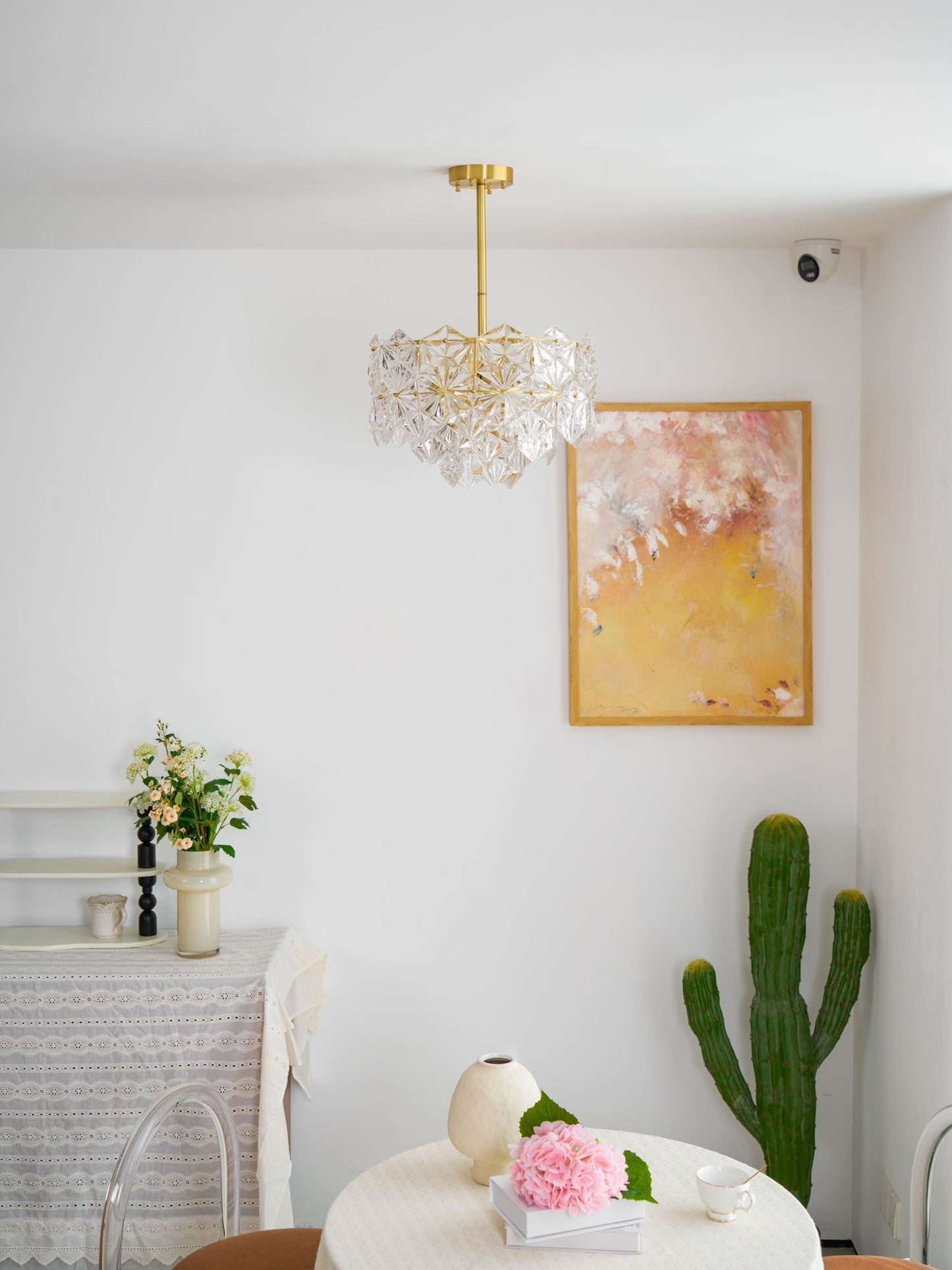 Elegant Snowflake Glass Chandelier - Dimmable, Energy Efficient Lighti