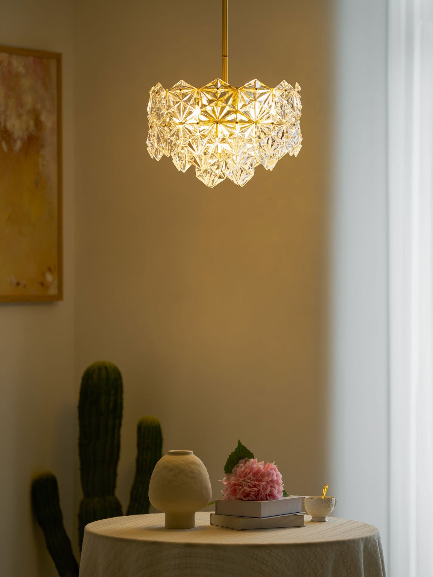 Elegant Snowflake Glass Chandelier - Dimmable, Energy Efficient Lighti