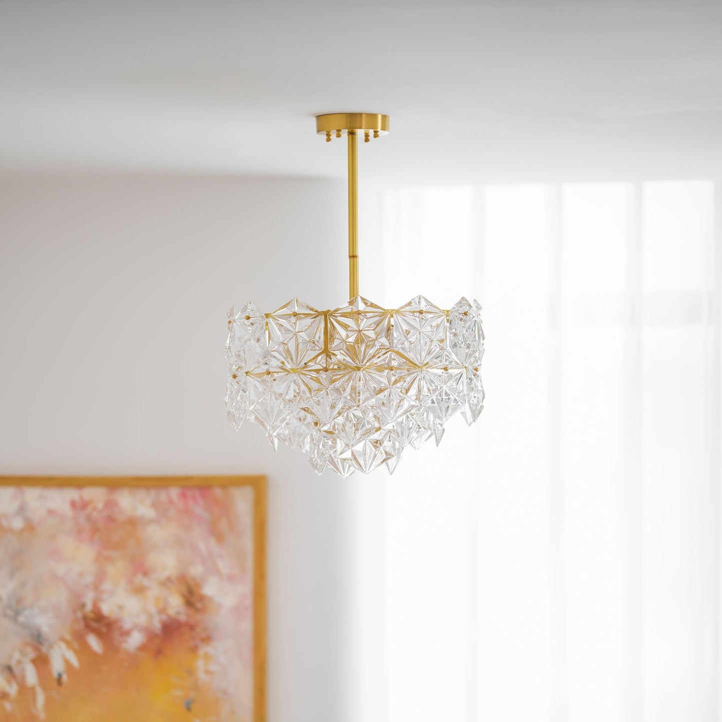 Elegant Snowflake Glass Chandelier - Dimmable, Energy Efficient Lighti