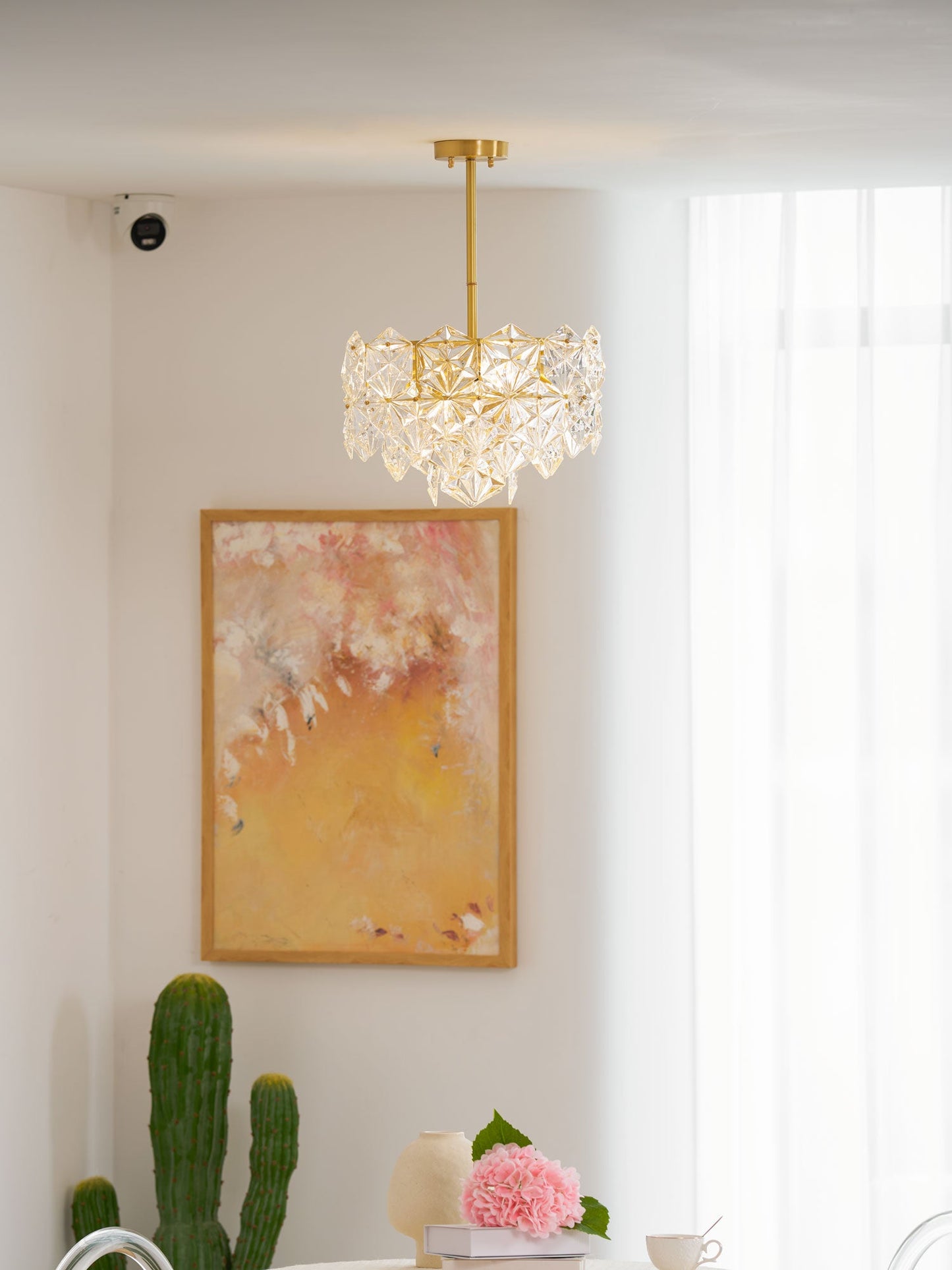 Elegant Snowflake Glass Chandelier - Dimmable, Energy Efficient Lighti