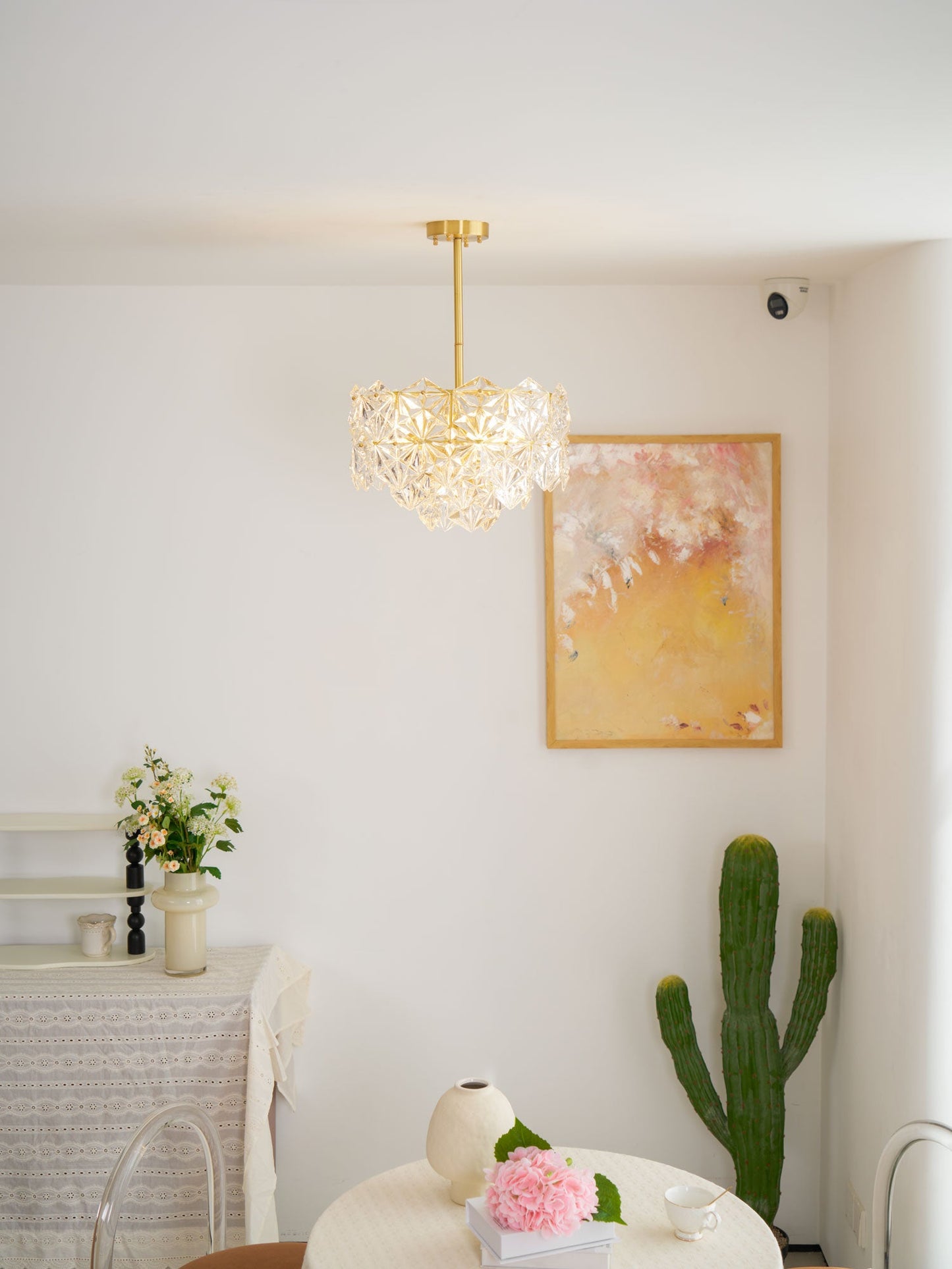Elegant Snowflake Glass Chandelier - Dimmable, Energy Efficient Lighti