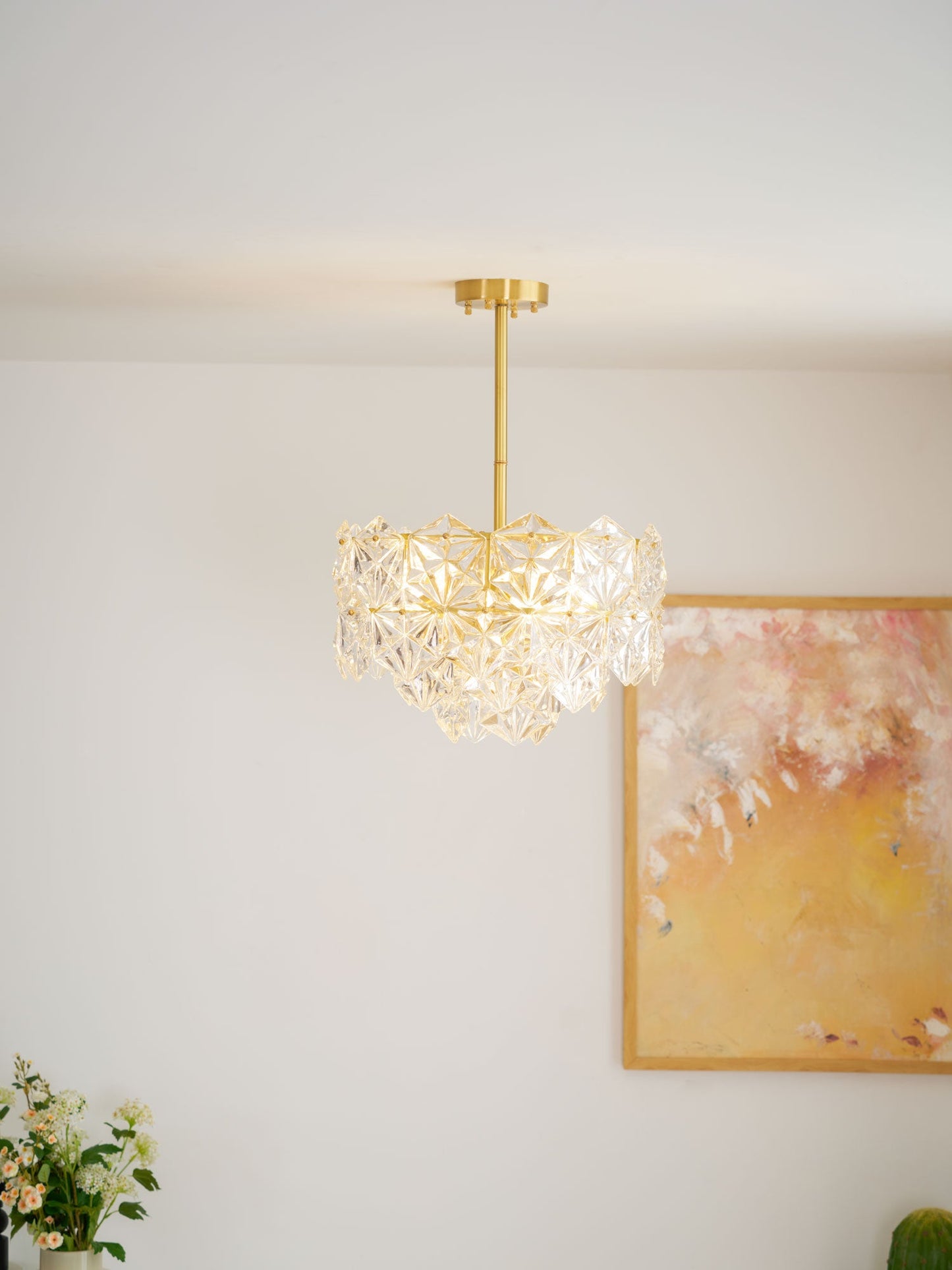 Elegant Snowflake Glass Chandelier - Dimmable, Energy Efficient Lighti