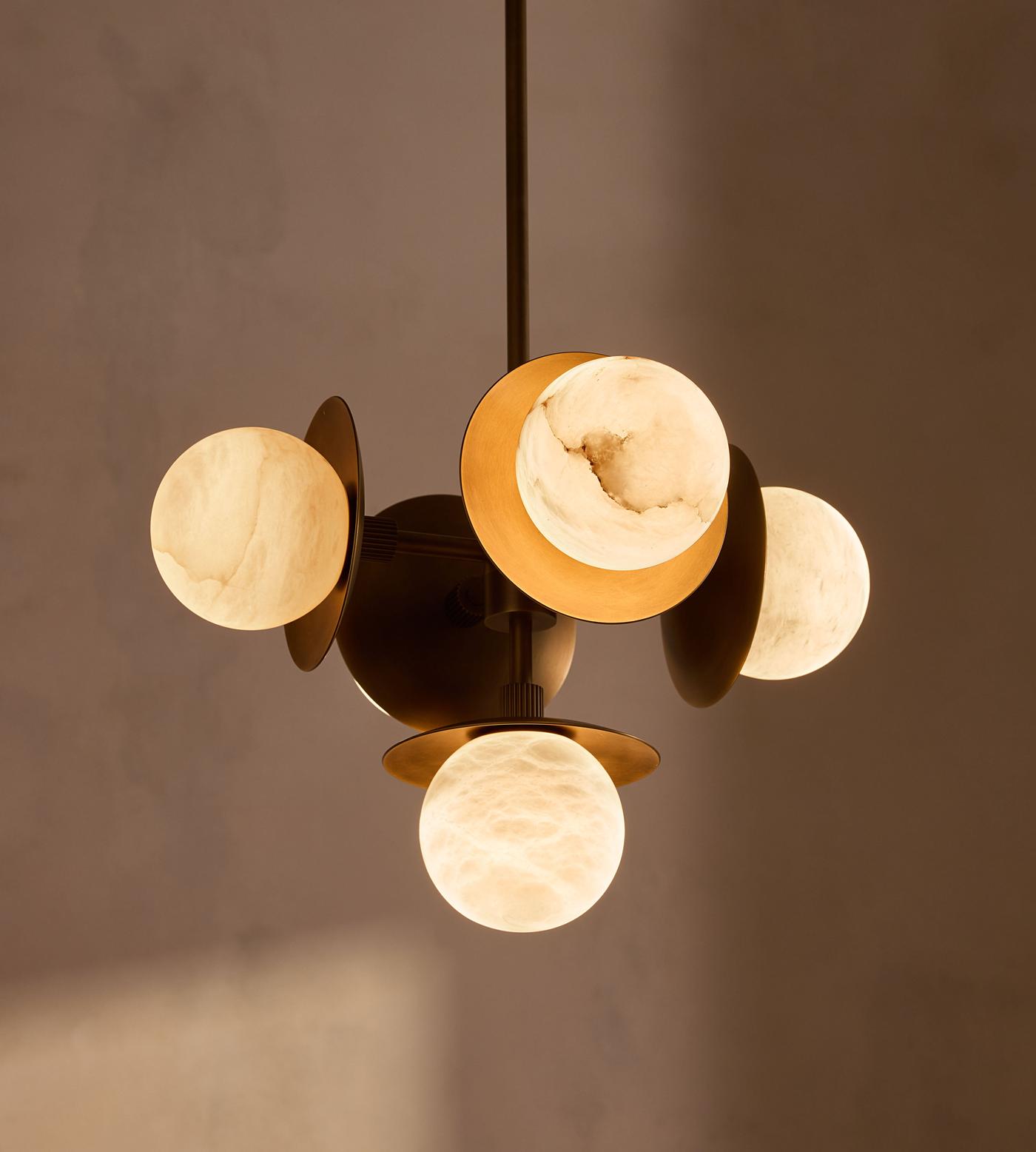 Snowflake Alabaster Orb Chandelier - Elegant Design & Adjustable Heigh