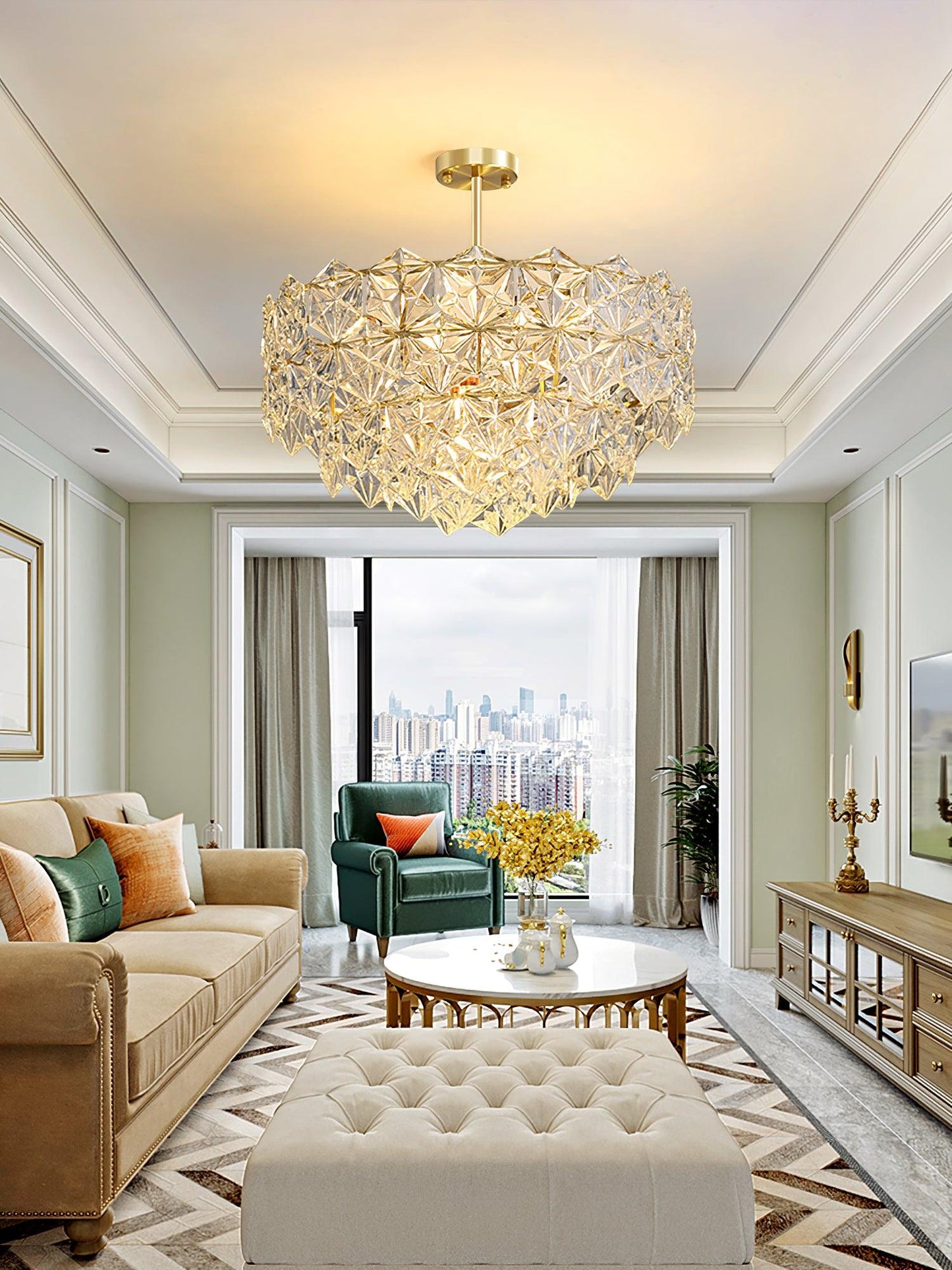 Elegant Snowflake Glass Chandelier - Dimmable, Energy Efficient Lighti