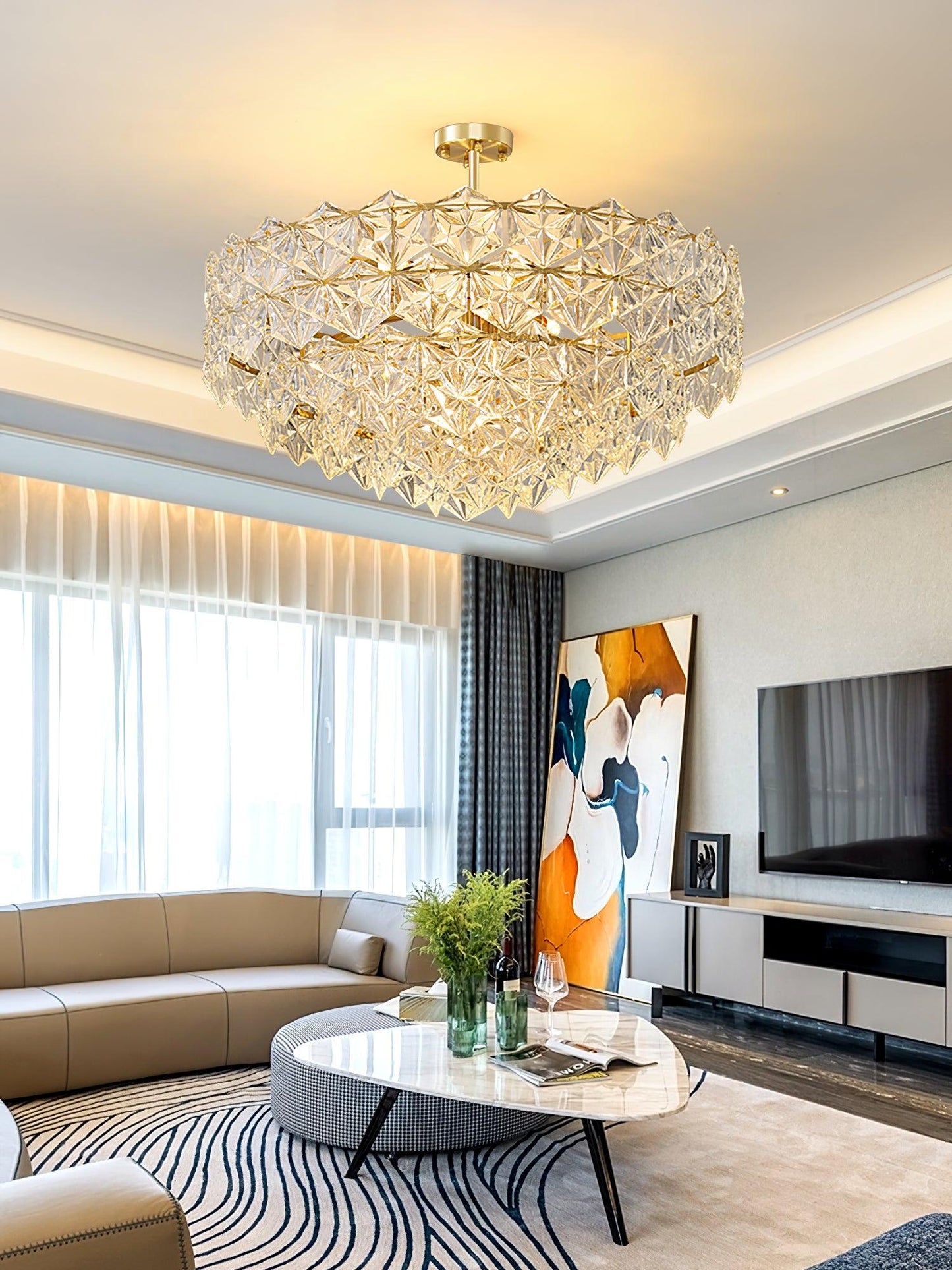 Elegant Snowflake Glass Chandelier - Dimmable, Energy Efficient Lighti