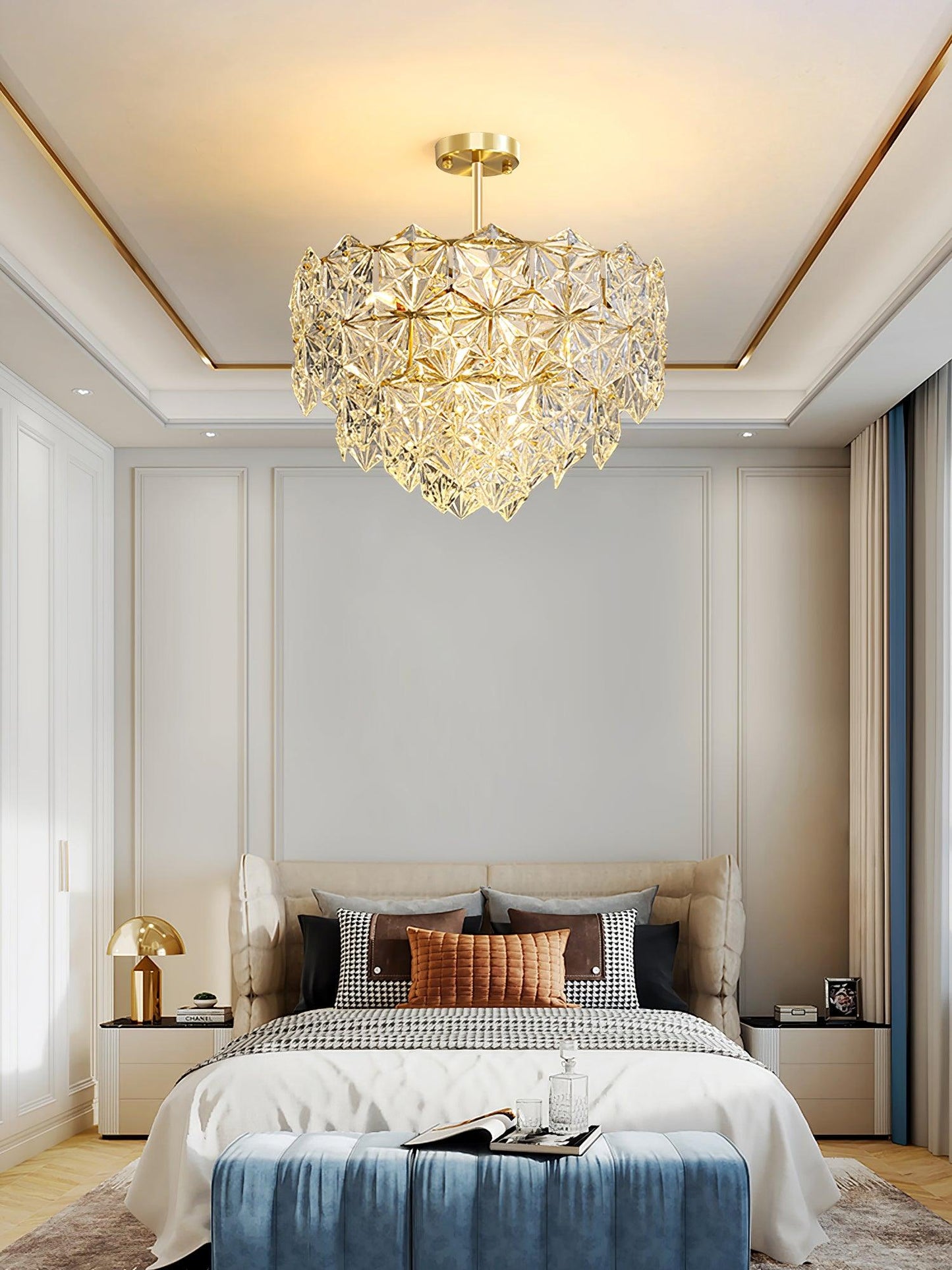 Elegant Snowflake Glass Chandelier - Dimmable, Energy Efficient Lighti