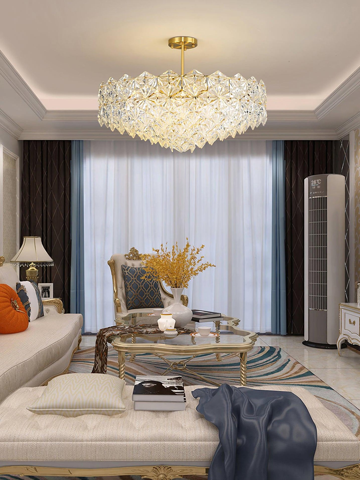 Elegant Snowflake Glass Chandelier - Dimmable, Energy Efficient Lighti