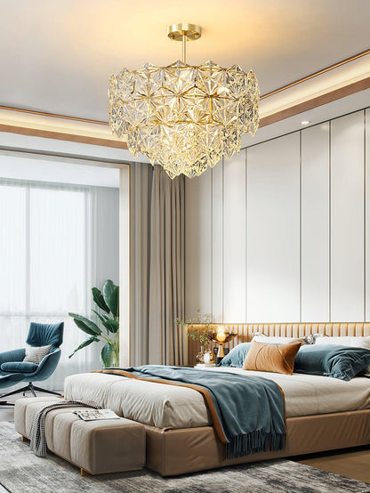 Elegant Snowflake Glass Chandelier - Dimmable, Energy Efficient Lighti