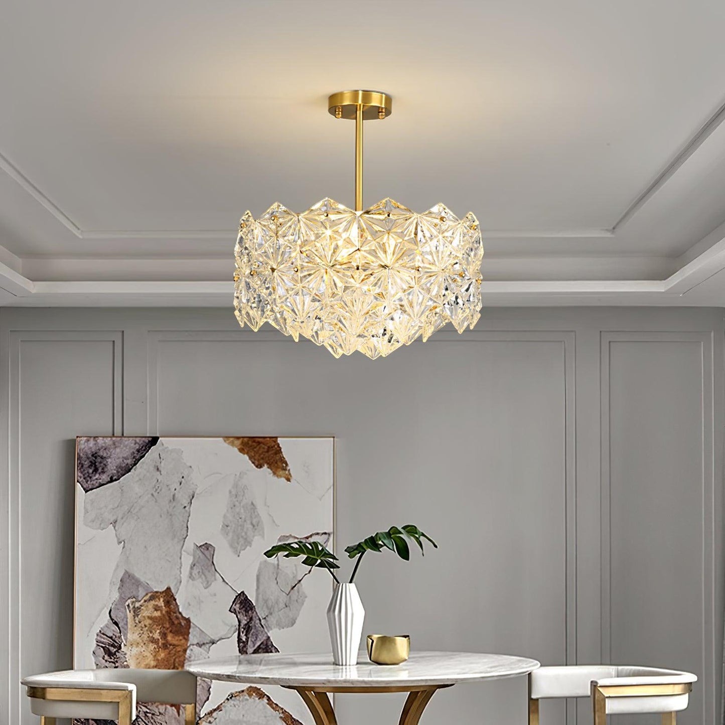 Elegant Snowflake Glass Chandelier - Dimmable, Energy Efficient Lighti