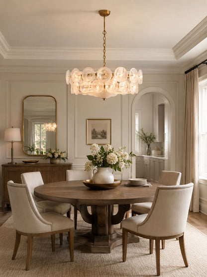 Solaris Disc Glass Chandelier - Modern Design, Adjustable Height, LED