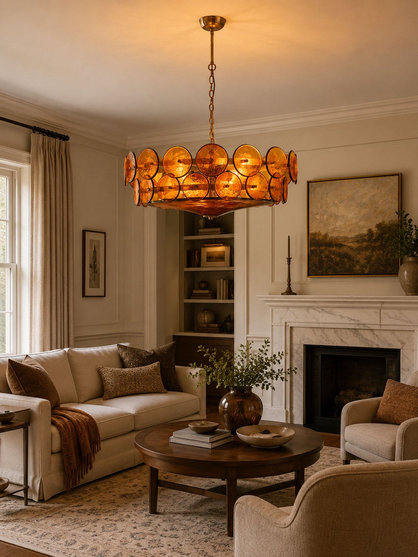 Solaris Disc Glass Chandelier - Modern Design, Adjustable Height, LED