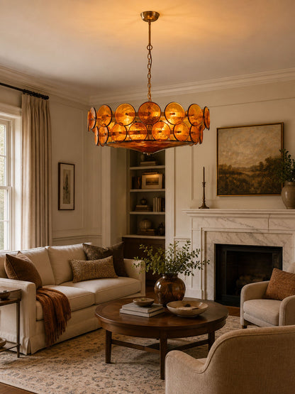 Solaris Disc Glass Chandelier - Modern Design, Adjustable Height, LED
