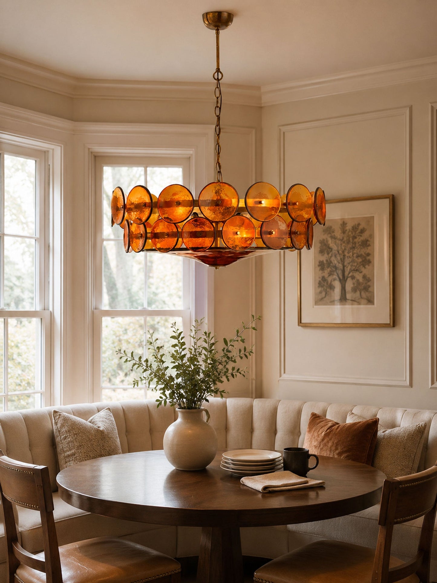 Solaris Disc Glass Chandelier - Modern Design, Adjustable Height, LED