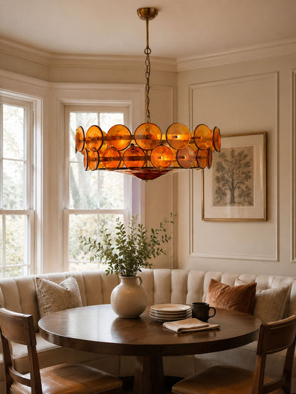 Solaris Disc Glass Chandelier - Modern Design, Adjustable Height, LED