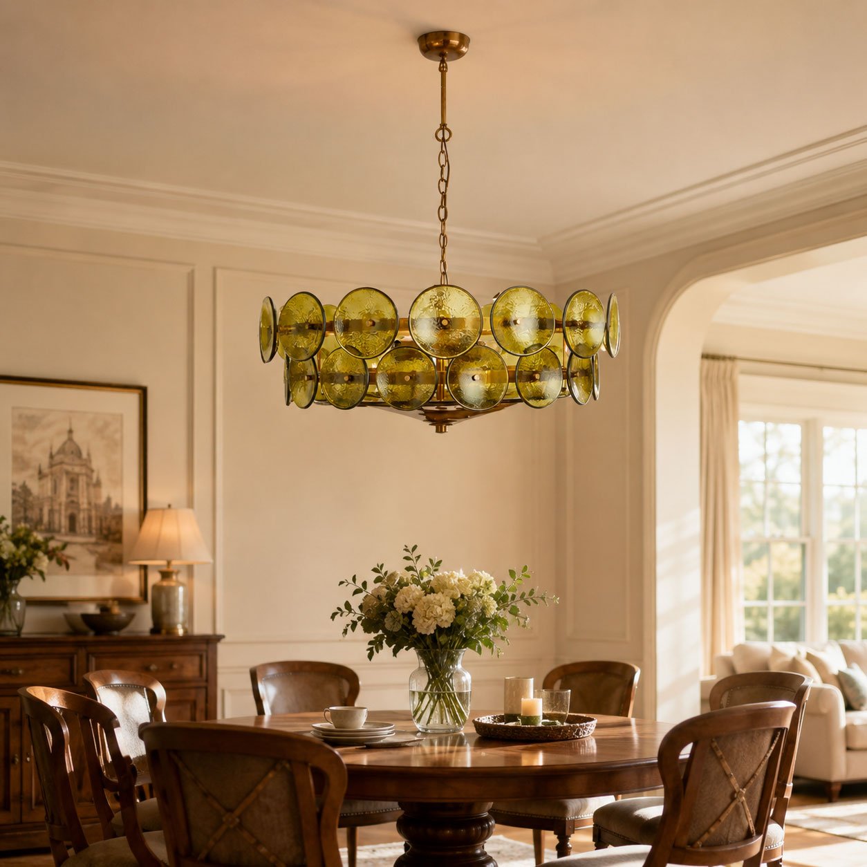Solaris Disc Glass Chandelier - Modern Design, Adjustable Height, LED