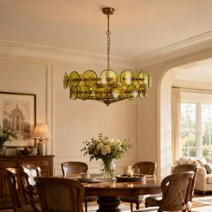 Solaris Disc Glass Chandelier - Modern Design, Adjustable Height, LED
