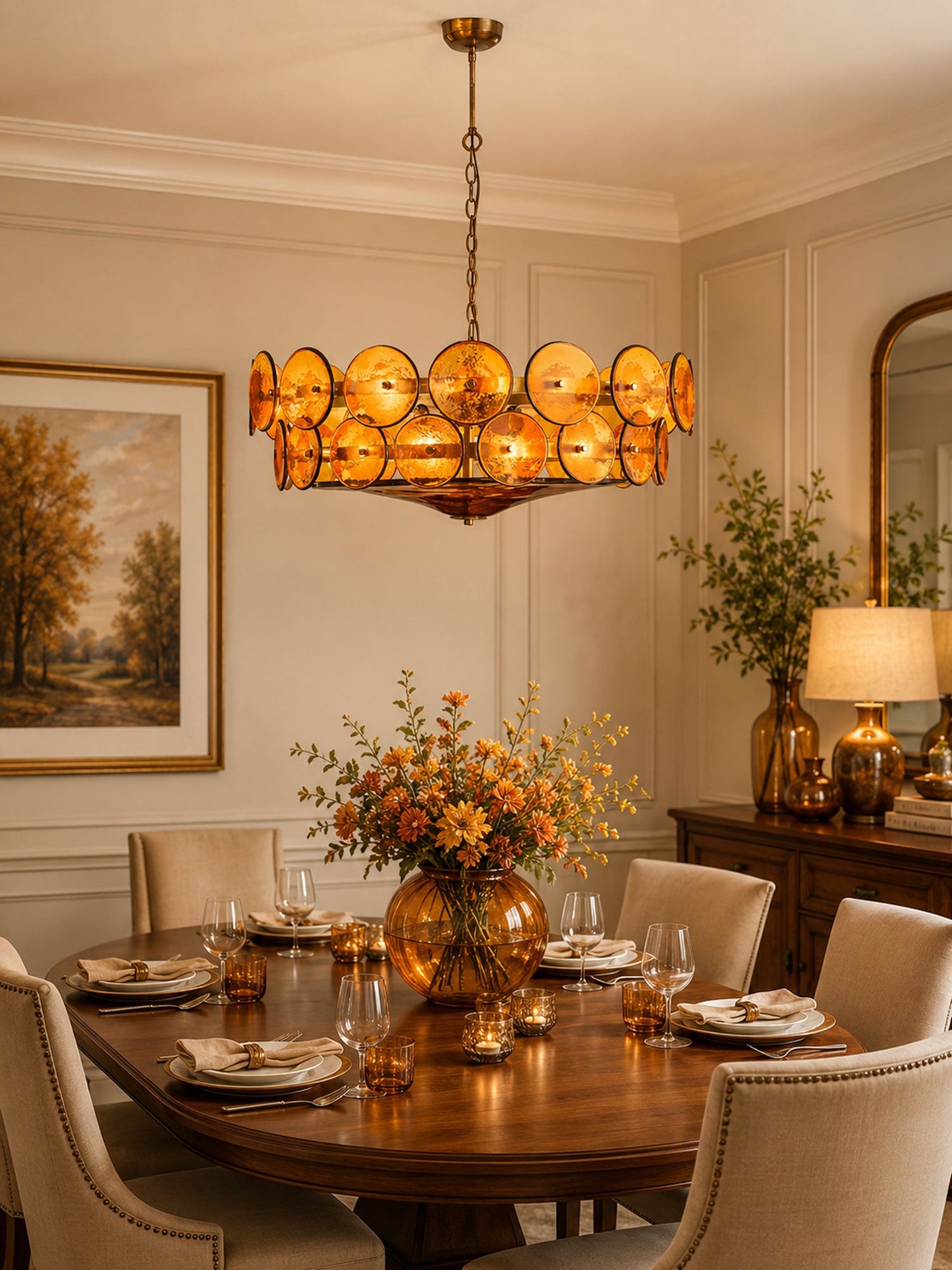 Solaris Disc Glass Chandelier - Modern Design, Adjustable Height, LED