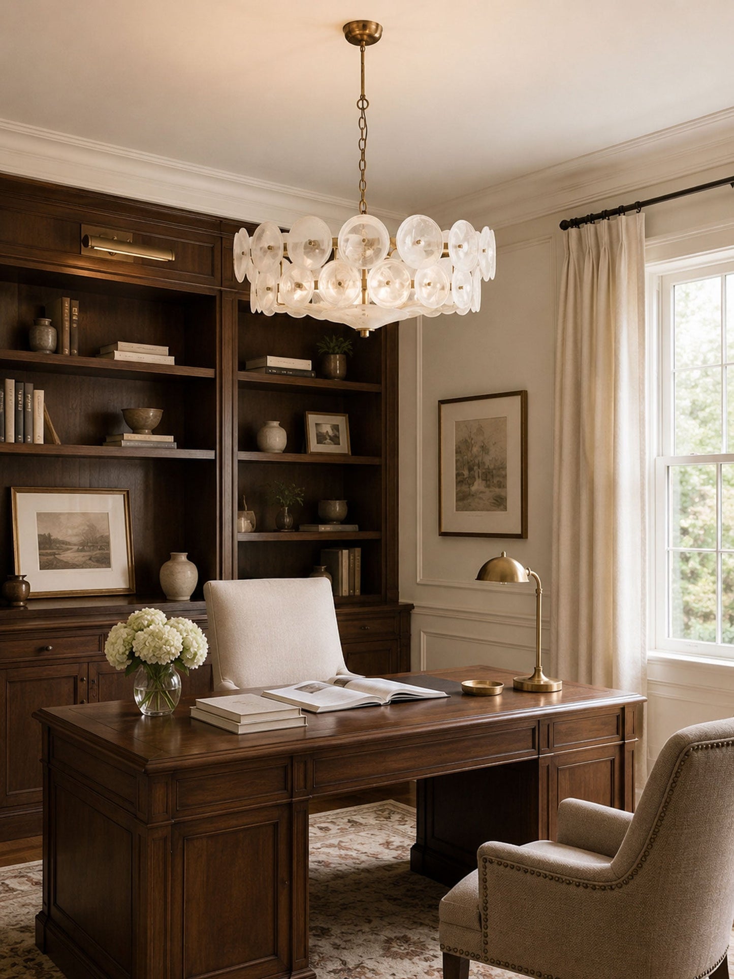 Solaris Disc Glass Chandelier - Modern Design, Adjustable Height, LED