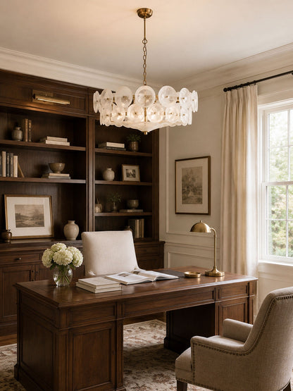 Solaris Disc Glass Chandelier - Modern Design, Adjustable Height, LED