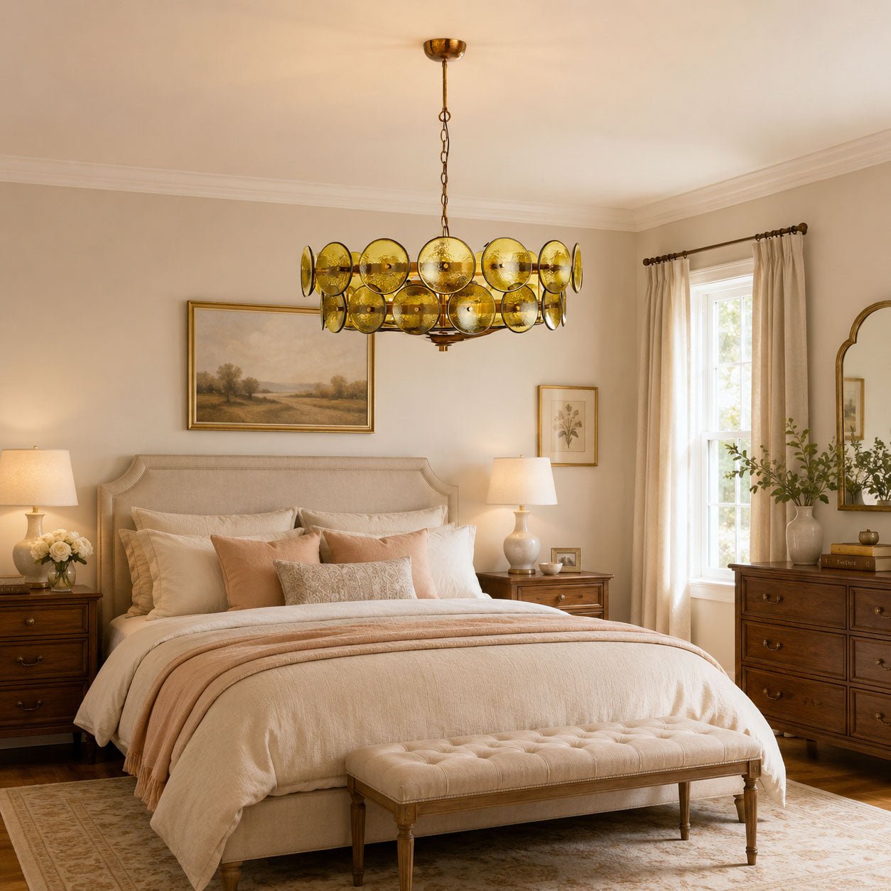 Solaris Disc Glass Chandelier - Modern Design, Adjustable Height, LED