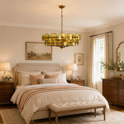 Solaris Disc Glass Chandelier - Modern Design, Adjustable Height, LED