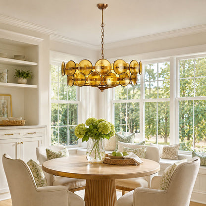 Solaris Disc Glass Chandelier - Modern Design, Adjustable Height, LED