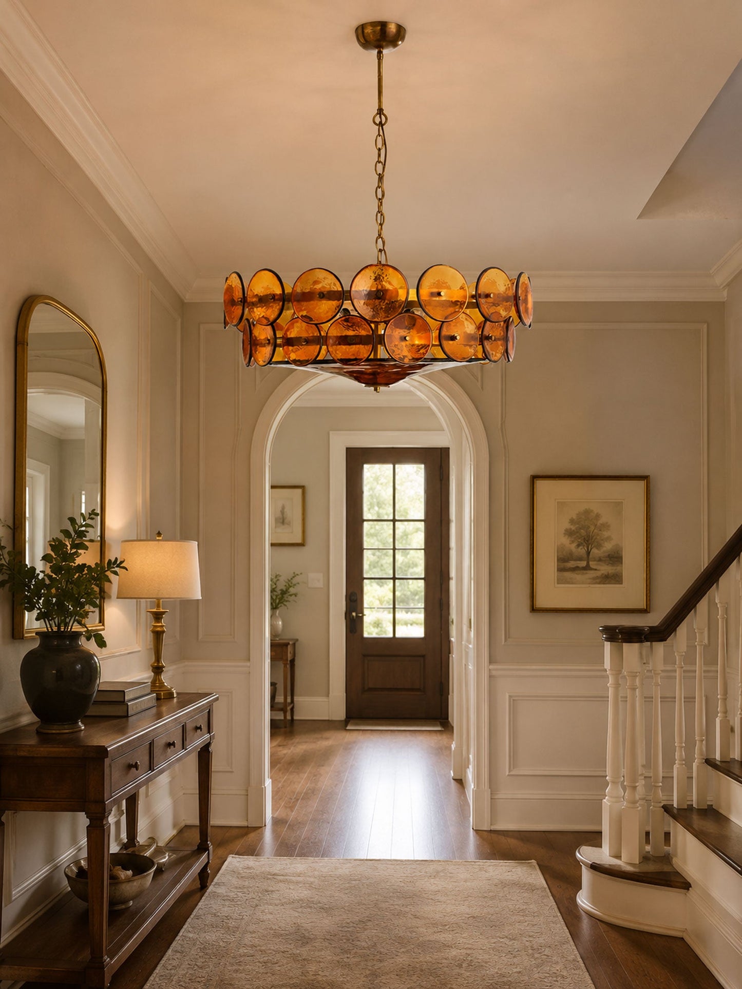 Solaris Disc Glass Chandelier - Modern Design, Adjustable Height, LED