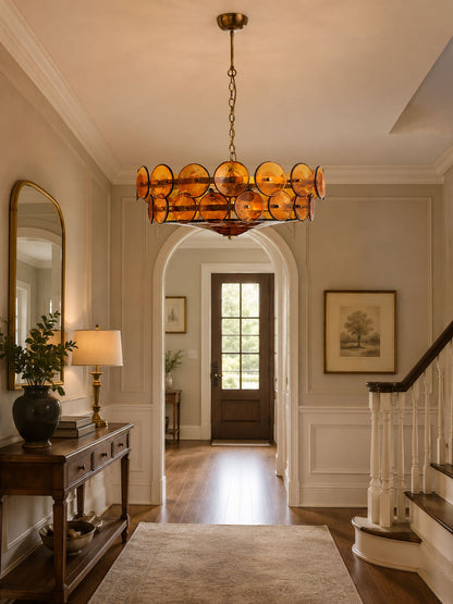 Solaris Disc Glass Chandelier - Modern Design, Adjustable Height, LED