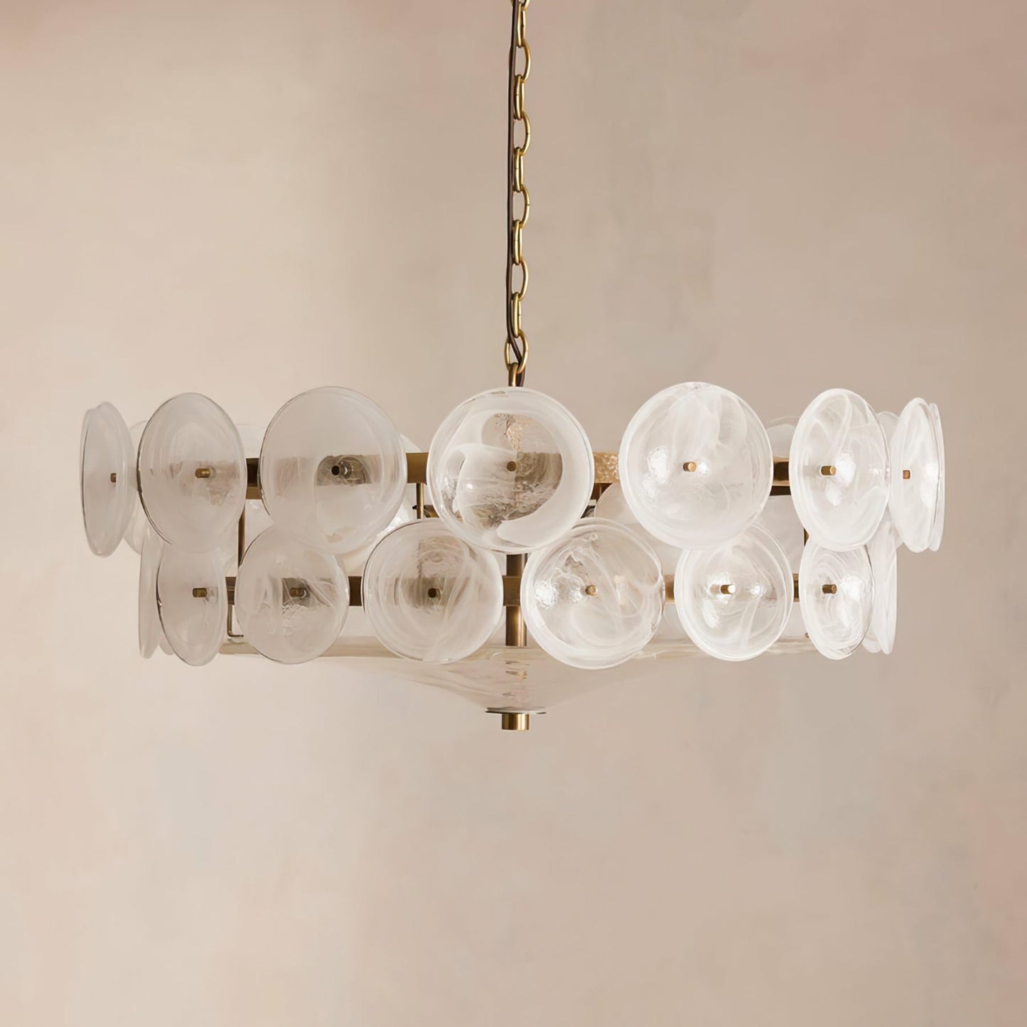 Solaris Disc Glass Chandelier - Modern Design, Adjustable Height, LED