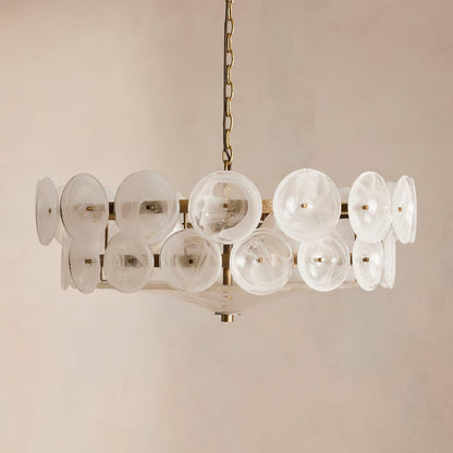 Solaris Disc Glass Chandelier - Modern Design, Adjustable Height, LED
