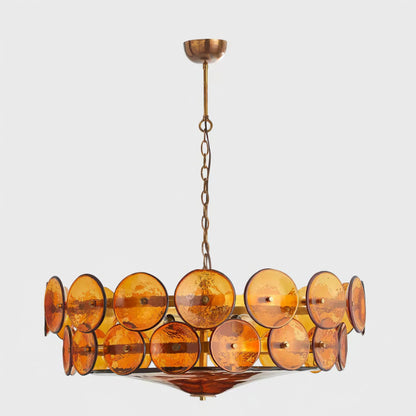 Solaris Disc Glass Chandelier - Modern Design, Adjustable Height, LED