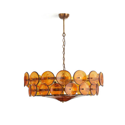 Solaris Disc Glass Chandelier - Modern Design, Adjustable Height, LED