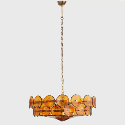 Solaris Disc Glass Chandelier - Modern Design, Adjustable Height, LED