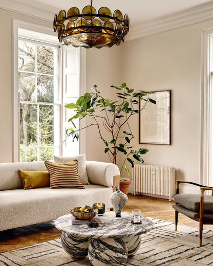 Solaris Disc Glass Chandelier - Modern Design, Adjustable Height, LED