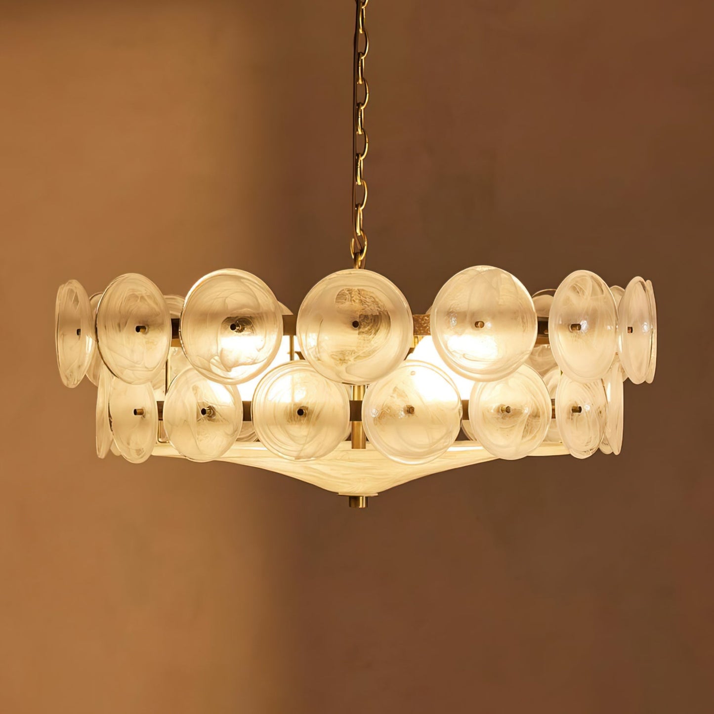 Solaris Disc Glass Chandelier - Modern Design, Adjustable Height, LED