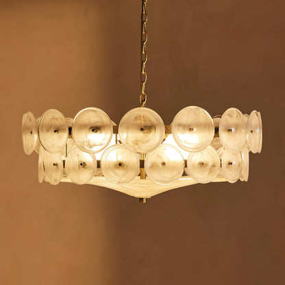 Solaris Disc Glass Chandelier - Modern Design, Adjustable Height, LED