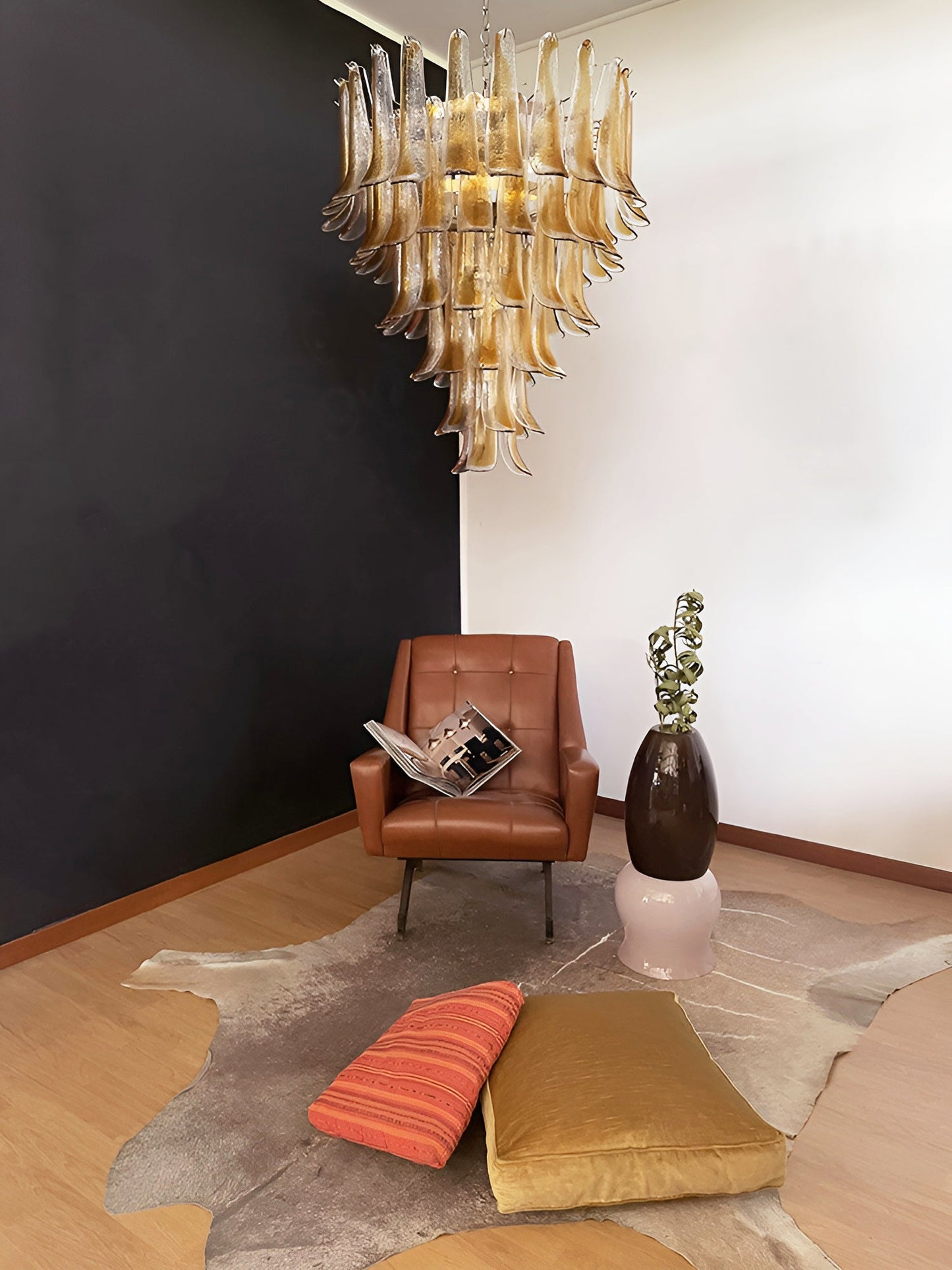 Elegant Solenne Glass Chandelier with Adjustable Height & Dimmable Lig