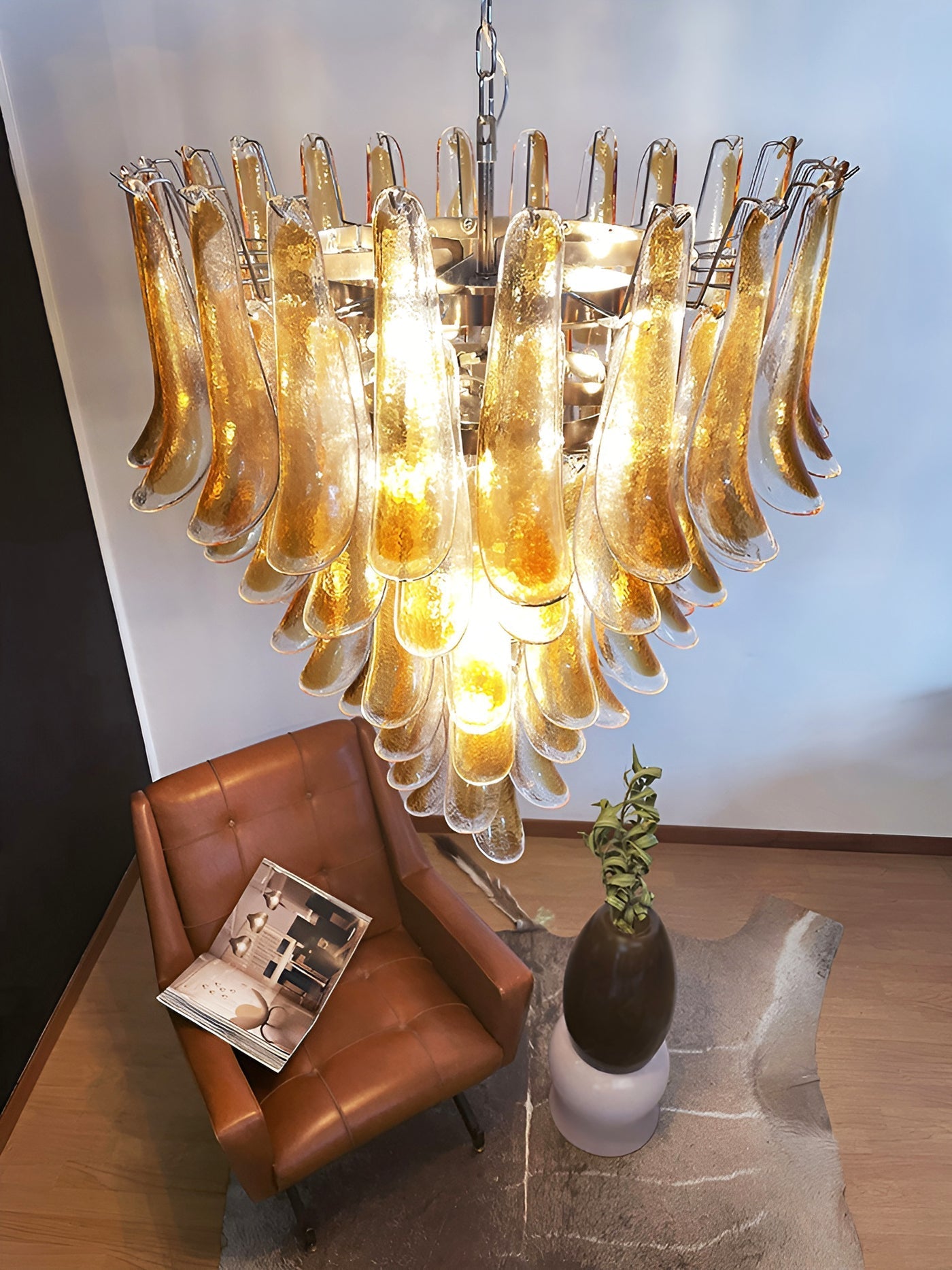 Elegant Solenne Glass Chandelier with Adjustable Height & Dimmable Lig