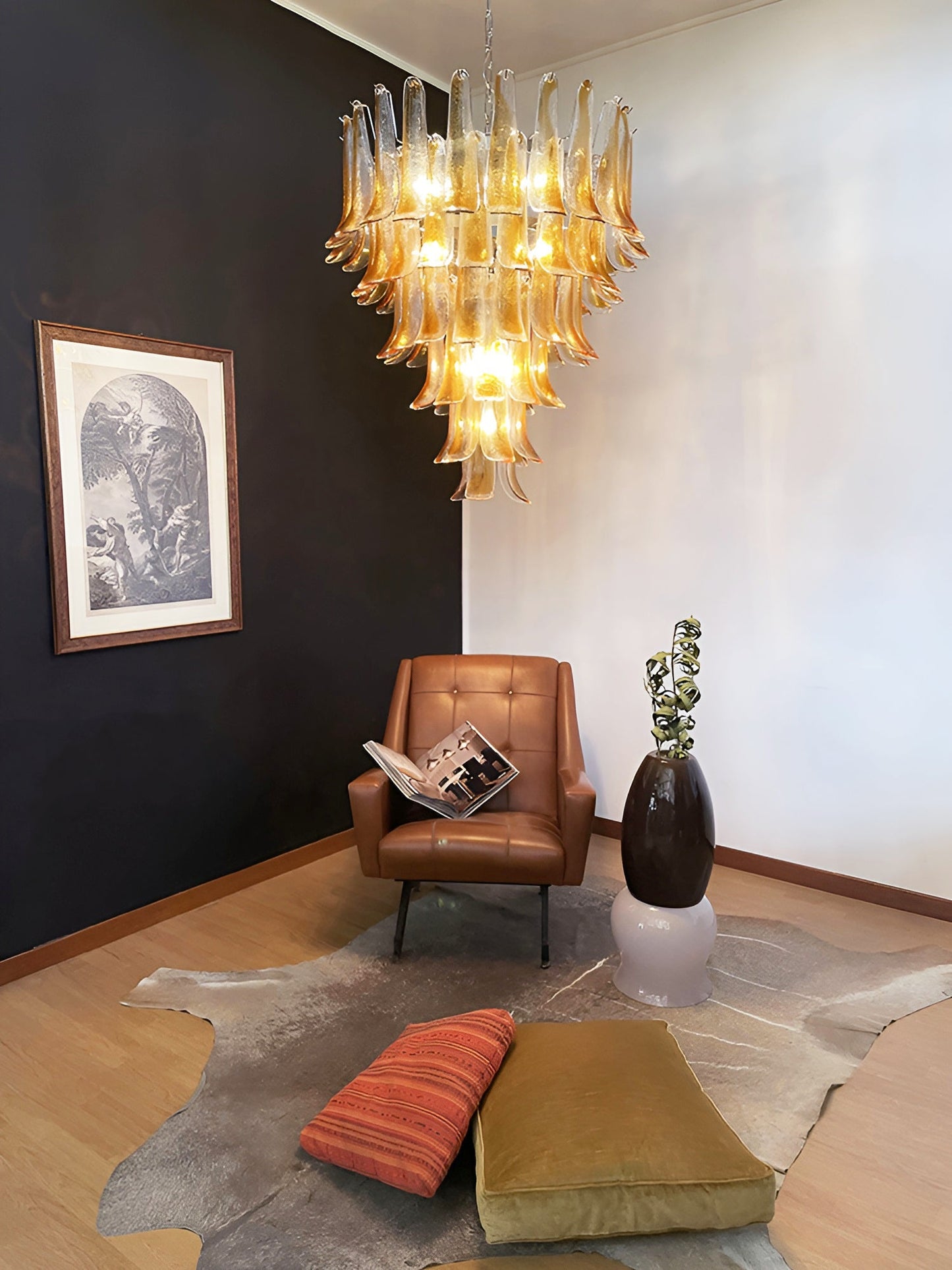 Elegant Solenne Glass Chandelier with Adjustable Height & Dimmable Lig