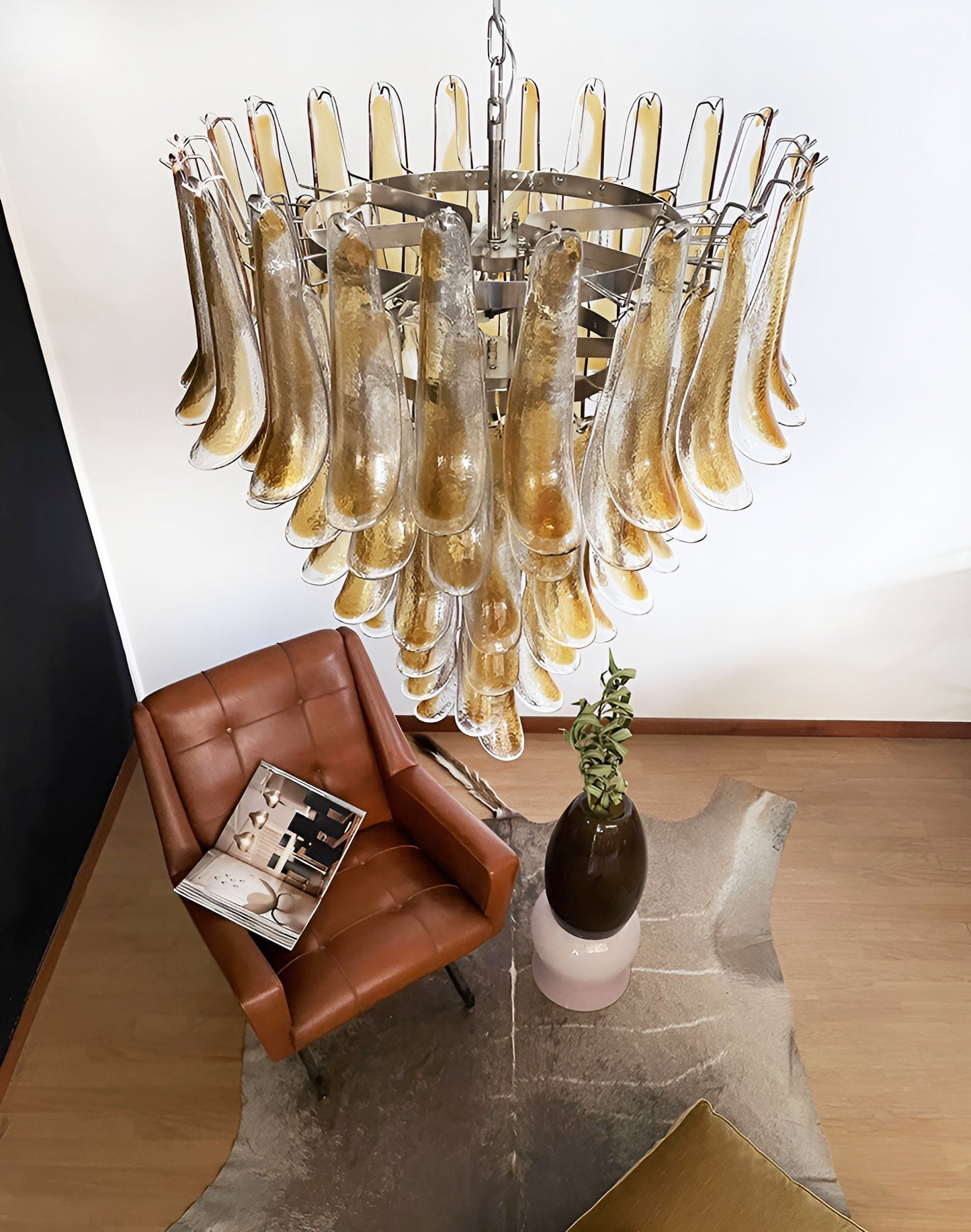 Elegant Solenne Glass Chandelier with Adjustable Height & Dimmable Lig