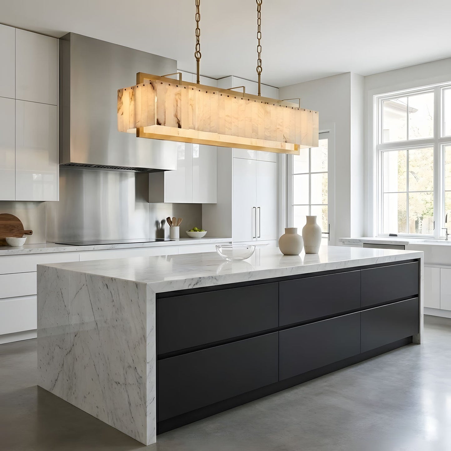 Solstice Alabaster Chandelier - Elegant Design, Adjustable Height