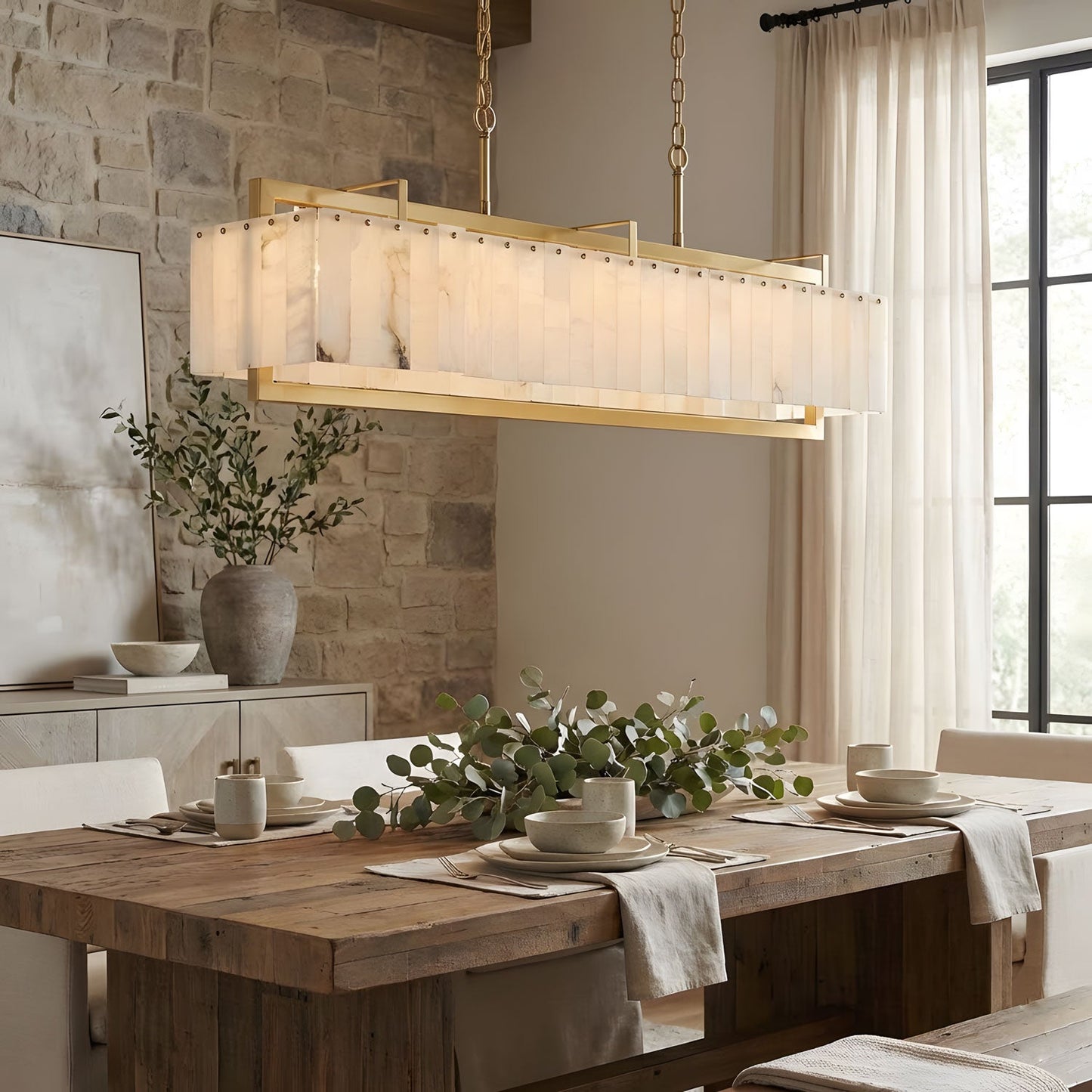 Solstice Alabaster Chandelier - Elegant Design, Adjustable Height