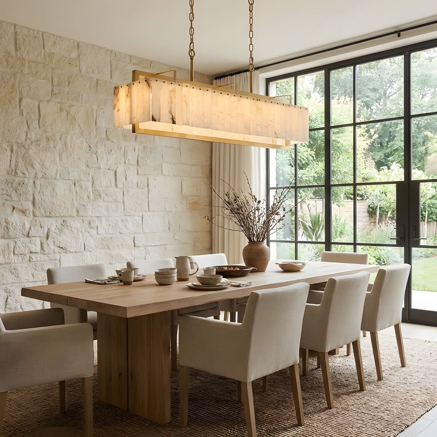 Solstice Alabaster Chandelier - Elegant Design, Adjustable Height