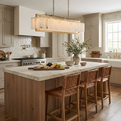 Solstice Alabaster Chandelier - Elegant Design, Adjustable Height