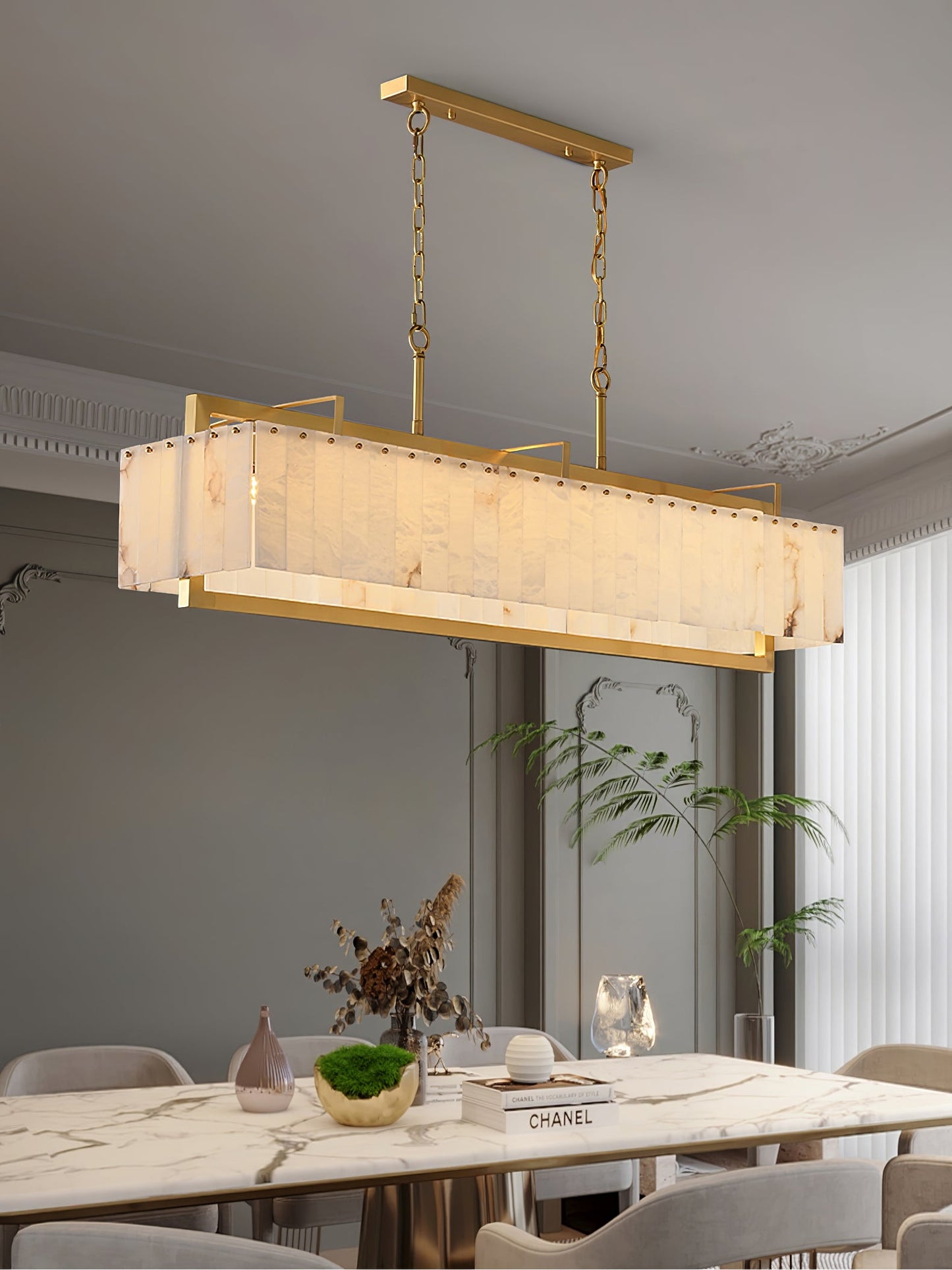 Solstice Alabaster Chandelier - Elegant Design, Adjustable Height