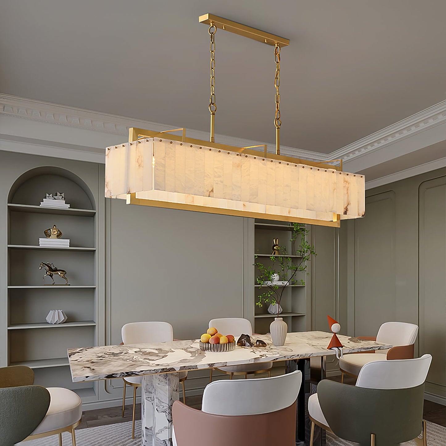 Solstice Alabaster Chandelier - Elegant Design, Adjustable Height