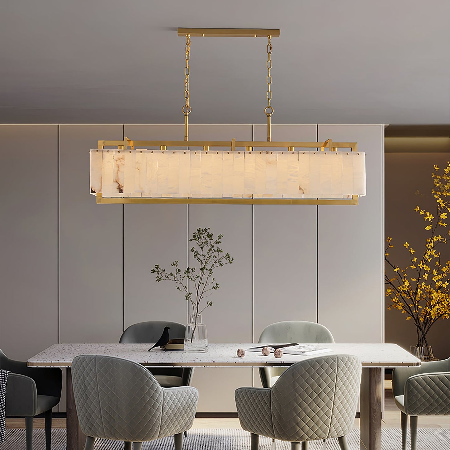Solstice Alabaster Chandelier - Elegant Design, Adjustable Height