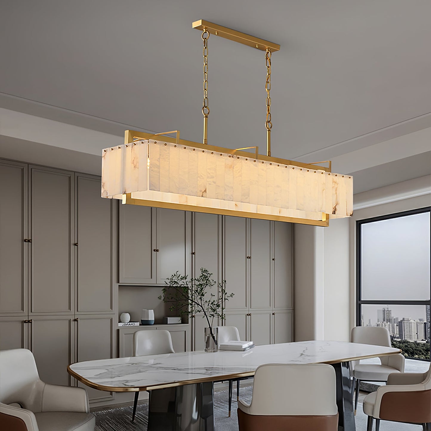 Solstice Alabaster Chandelier - Elegant Design, Adjustable Height